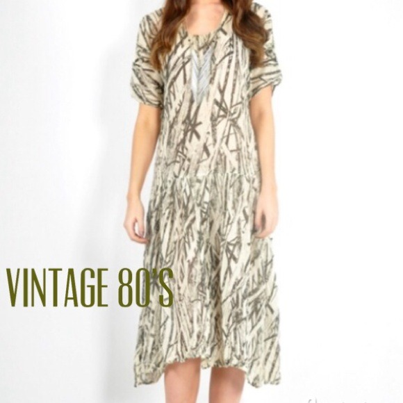 Vintage 80's black&cream bamboo print dress.