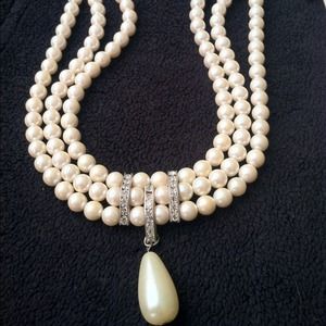 Three strand faux pearl choker bridal faux diamond