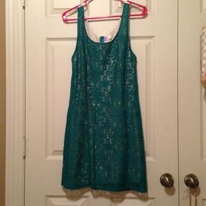Teal lace and nude under cloth dress