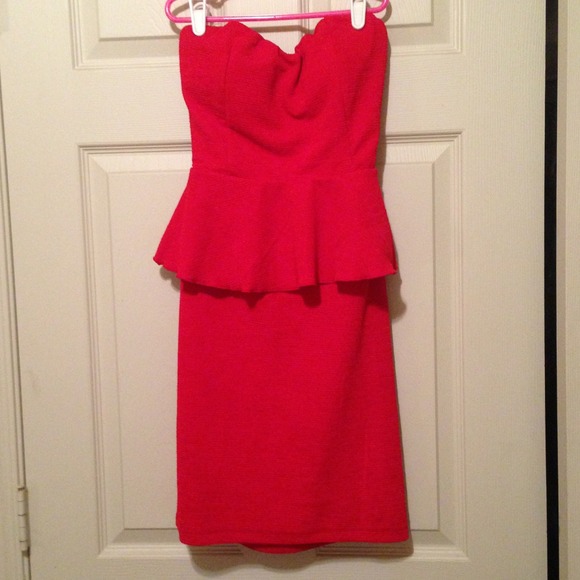 Red strapless peplum dress
