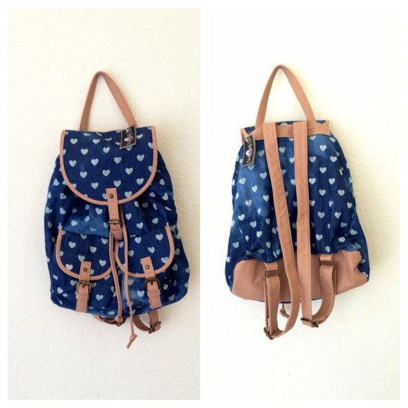💥SALE💥 Denim Bleached Out Backpack with hearts