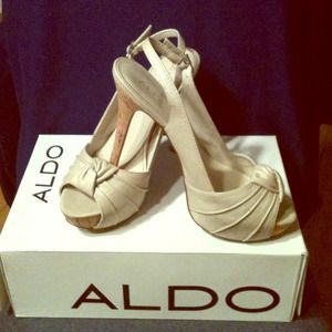 Aldo's sling back faux cork high heels- peep-toe