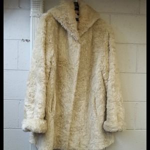 Faux fur ivory Persian lamb coat with hood