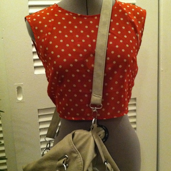 Sheer Polkadot Crop Top (Orange/Beige)