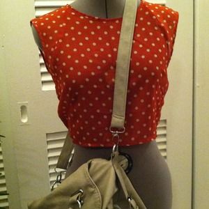 Sheer Polkadot Crop Top (Orange/Beige)