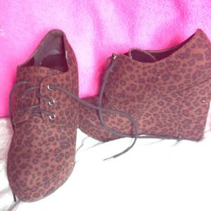 Leopard print wedge booties