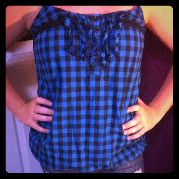 Black and blue checkered top