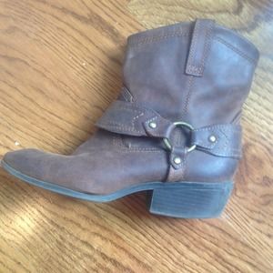 Brown leather mini cowboy boots