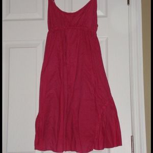 pink summer dress with white polka dots.