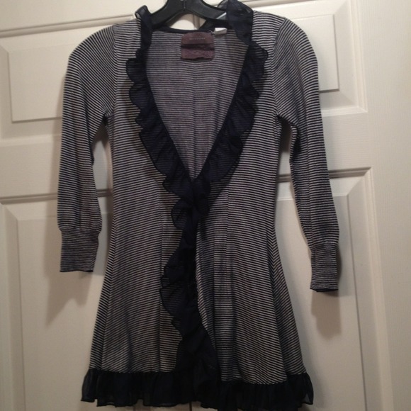 Navy blue striped sweater from Anthropologie.