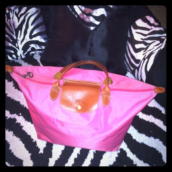 Pink Longchamp LePliage Bag Short Handle Authentic