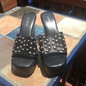 Bebe wedge black sandals
