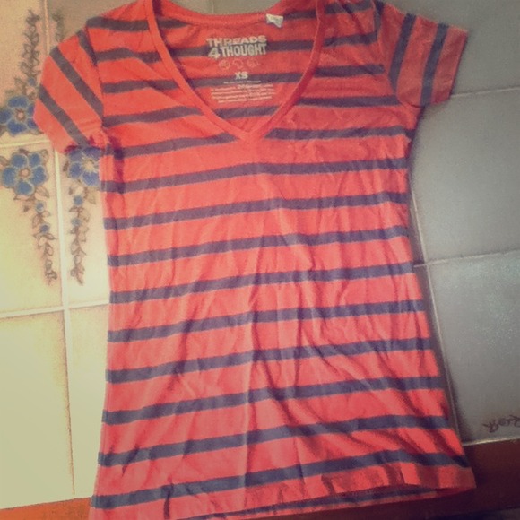 Coral and gray striped cotton top