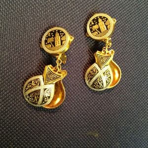 Damascene Gold-tone Clip-on Castanet Earrings