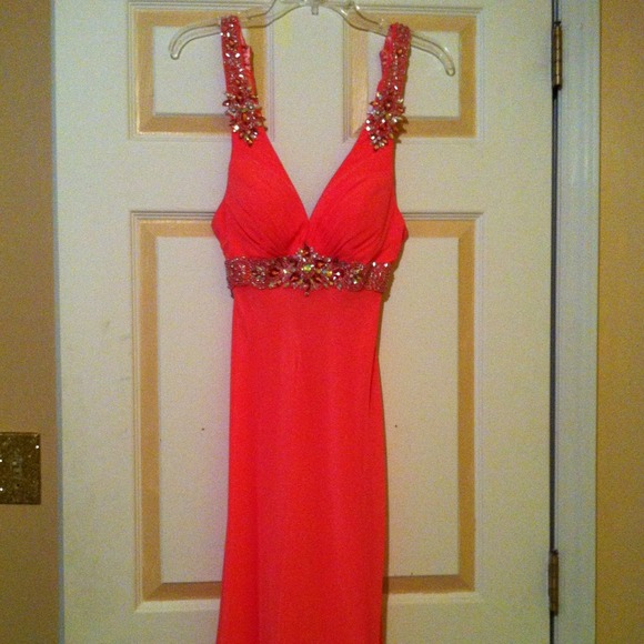 Coral colored prom dress