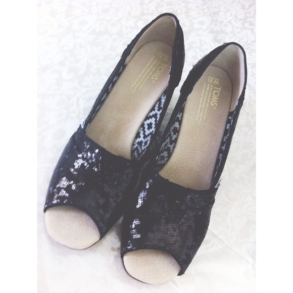 Black Toms Sequins Wedges