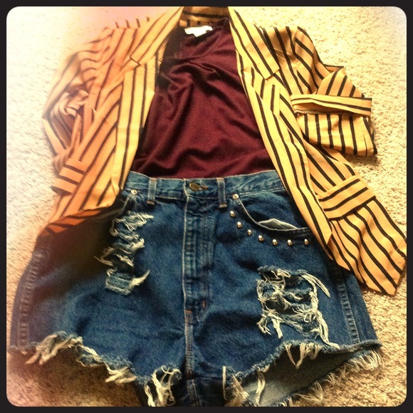 Distressed denim shorts