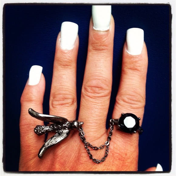 Two finger Bird black bling ring STATEMENT PIECE💎