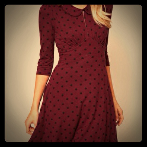 Oxblood Polka dot swing dress