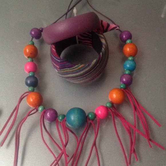 Colorful Handmade Beaded fringe Necklace NWOT