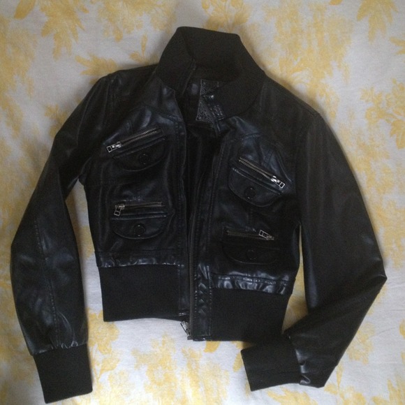 Large black imitation leather jacket