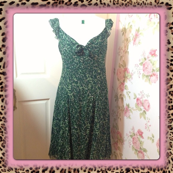 Nine West Silk Tropical Leaves Print Dress