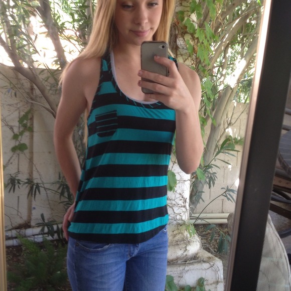 Turquoise and black striped tank! - Picture 2 of 2