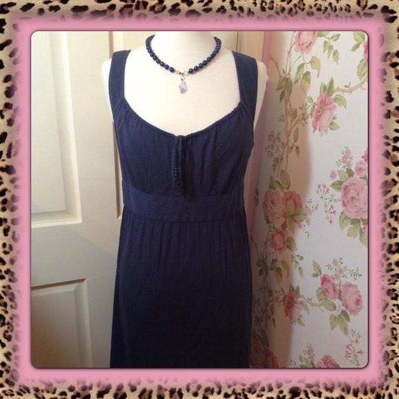 Navy Ann Taylor LOFT Crinkle Cotton Dress