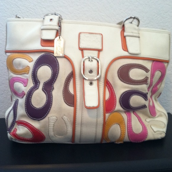 SOLD in bundle!!  Large White Summer Coach Purse