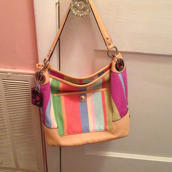 Authentic striped Coach purse.
