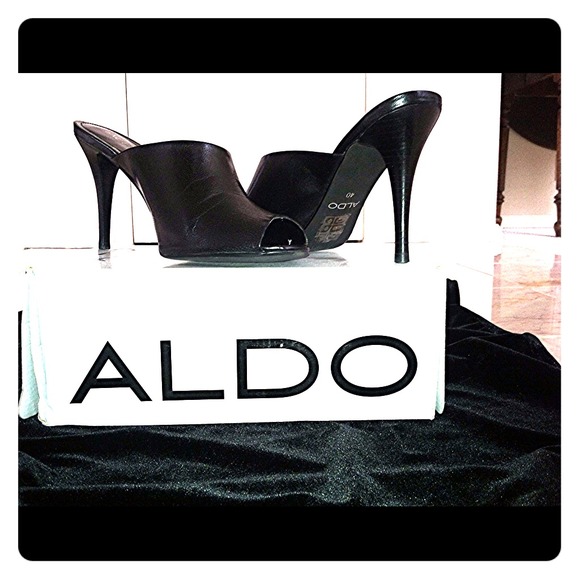 NEW In BOX ALDO KIEFT Black Leather Open Toe Heel