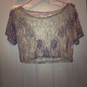 Cropped lace and beaded top