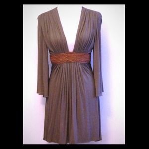 Taupe dress with leather belt