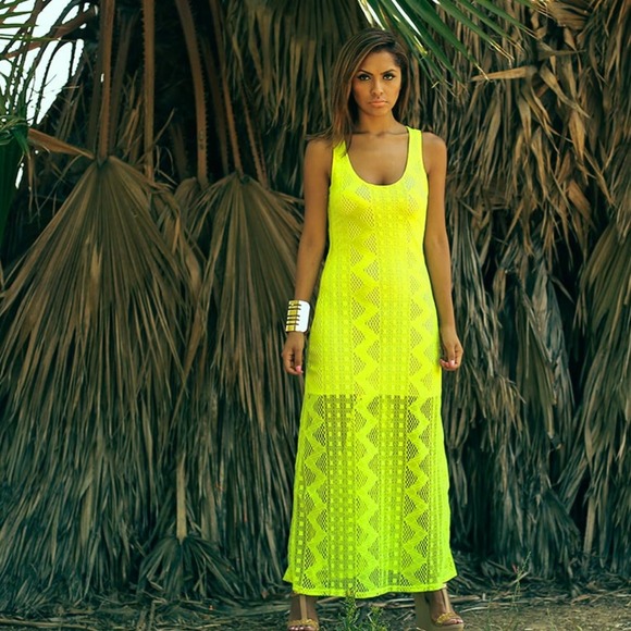 🚫SOLD🚫 Neon Yellow Sheer Dress