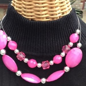Pink and Silver Necklace with Matching Earrings