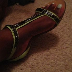 Miss me lime green and gun metal flat sandals