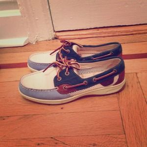Sperry Top-Siders size 7. Beige/blue. Worn once!