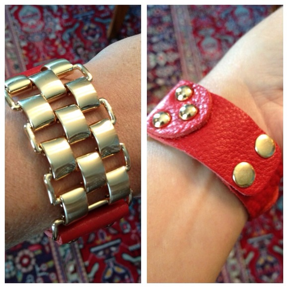 Jewelry - ❌Hold❌ fccandles Gold/Red Leather Snap Cuff