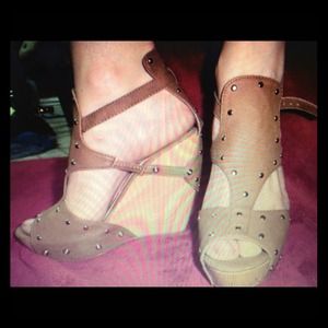 Brown and tan wedge sandal
