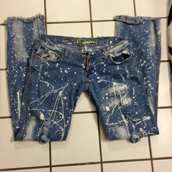 Super distressed paint washed denim