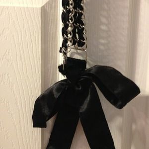 Silver chain and black ribbon bebe belt