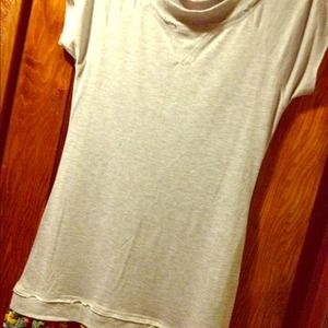 Heather gray s/s tunic with floral ruffles