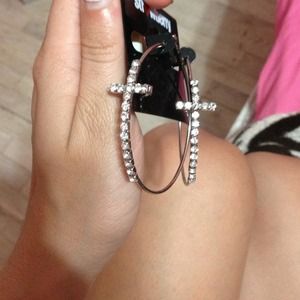 Silver hoops with cross