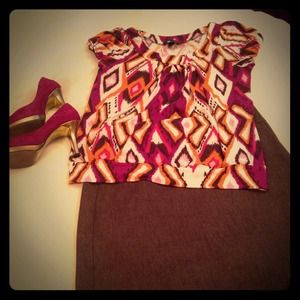 BUNDLE JENNIN98 Fushia orange brown and white top