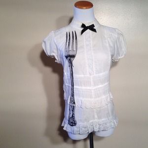 🎉host pick🎉Jared Gold Lace & Linen Fork Blouse