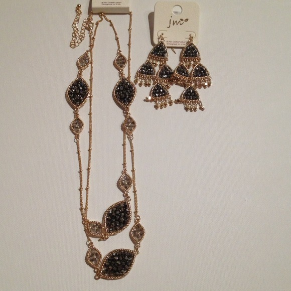 Bundle: Gunmetal beaded layered necklace/earrings