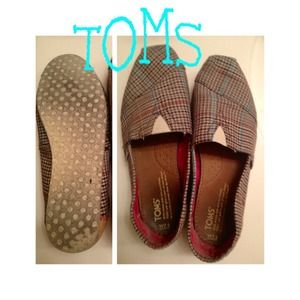 Pre-owned PLAID TOMS SZ. 7.5