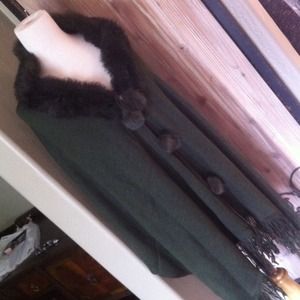 Embellished faux fur, sage tie front wrap.