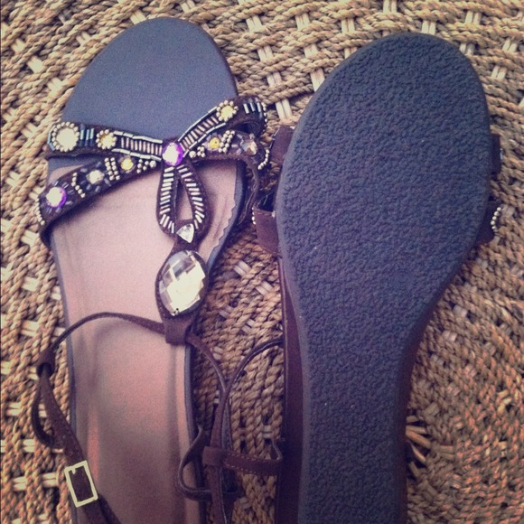 Brown Beaded Sandals