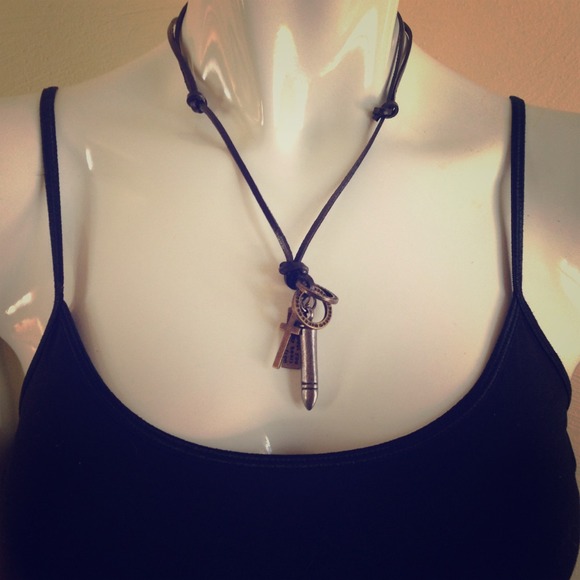 Multi charm leather necklace
